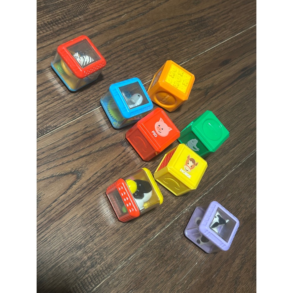 Fisher-Price Peek-a-Boo Sensory Blocks Lot of 8 Animals Textures Stacking Toys